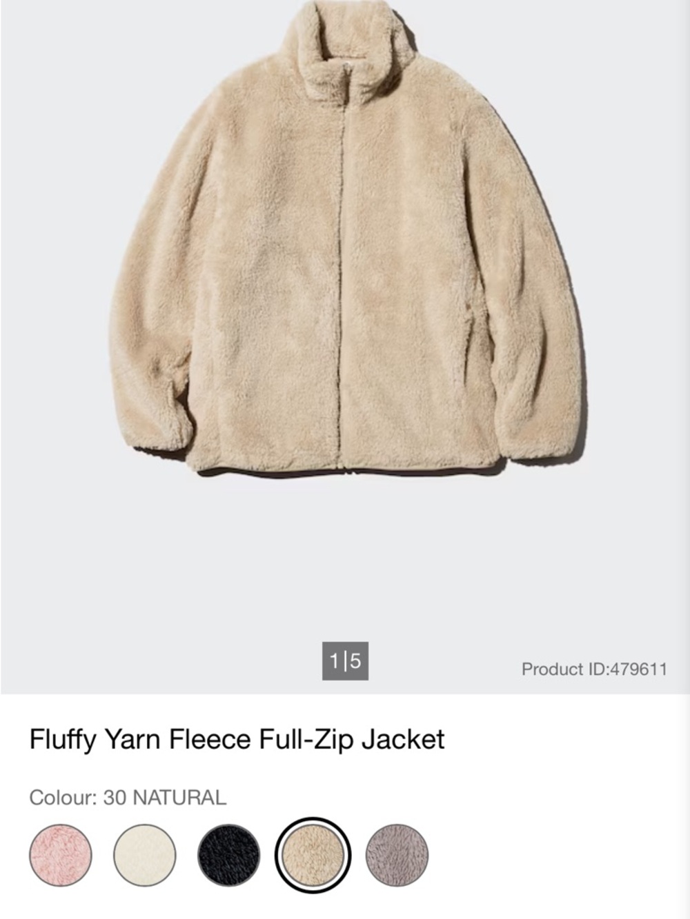 Uniqlo Light Brown (30 Natural), Sherpa Zip Jacket Yarn Fleece, Size XS - Picture 7 of 7